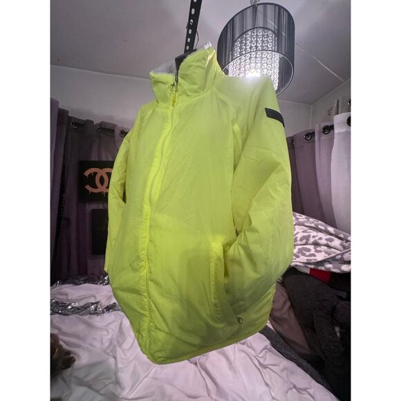 nwt ck calvin klein performance fleece reversible neon yellow jacket coat sherpa - Picture 5 of 6